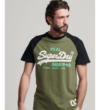 Superdry T-shirt in cotone organico con maniche raglan e logo vintage verde