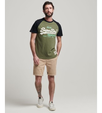 Superdry T-shirt de algodo orgnico com mangas raglan e logtipo Vintage Green