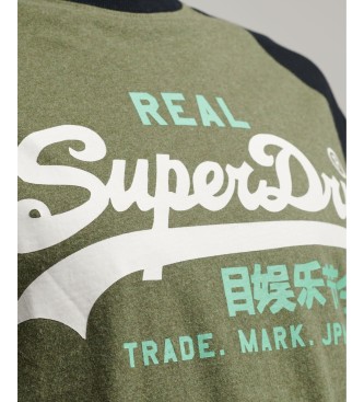 Superdry T-shirt de algodo orgnico com mangas raglan e logtipo Vintage Green