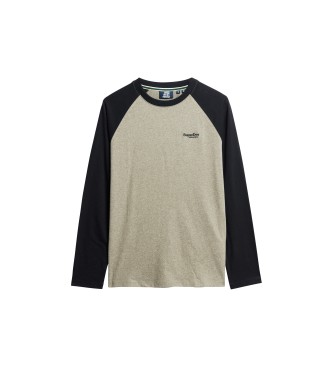 Superdry T-shirt de basebol de manga comprida Essential cinzenta