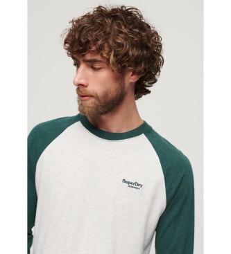 Superdry T-shirt da baseball Essential a maniche lunghe Bianca, Verde