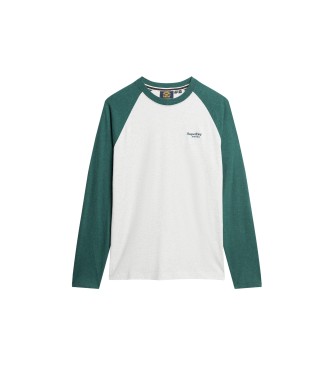 Superdry T-shirt de basebol de manga comprida Essential branca, verde