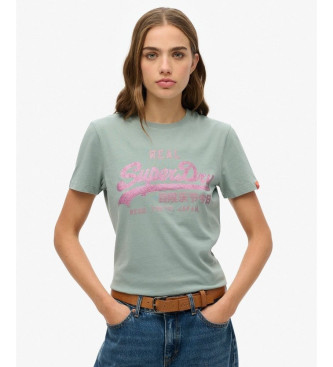 Superdry T-shirt o kroju slim fit z logo Vintage z niebieskimi dżetami