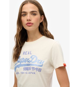 Superdry Slim fit T-shirt med Vintage-logotyp med vita strassstenar