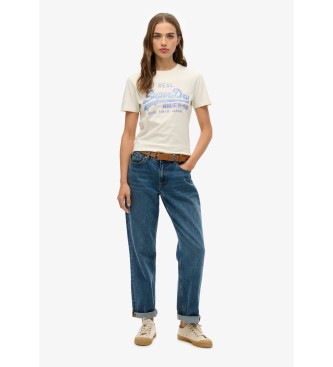 Superdry Slim fit T-shirt med Vintage-logotyp med vita strassstenar