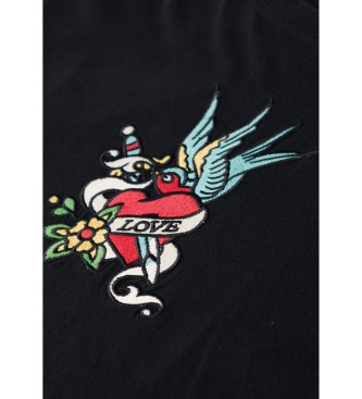 Superdry T-shirt with black tattoo motif embroidery