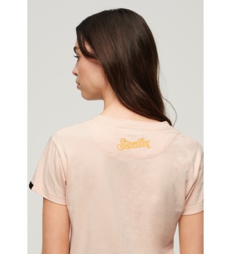 Superdry T-shirt con ricamo tatuaggio rosa