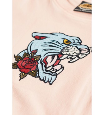Superdry T-shirt com bordado de motivos de tatuagens cor-de-rosa