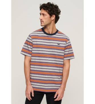 Superdry Grau gestreiftes T-Shirt in lockerer Passform