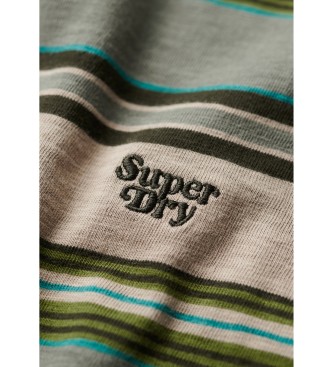 Superdry Grn randig T-shirt med avslappnad skrning