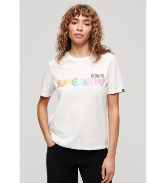 Superdry T-shirt bianca con logo arcobaleno