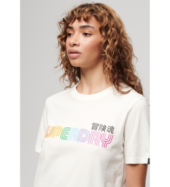 Superdry T-shirt avec logo arc-en-ciel blanc