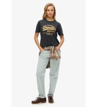 Superdry T-Shirt in lockerer Passform mit metallisiertem Logo Vintage schwarz
