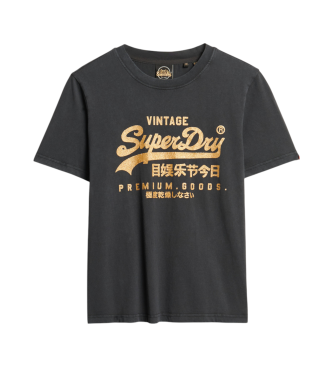 Superdry T-Shirt in lockerer Passform mit metallisiertem Logo Vintage schwarz