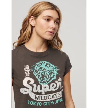 Superdry T-shirt met bruine Poster-boorden