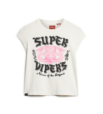 Superdry T-shirt avec dcorations d'affiches blanches
