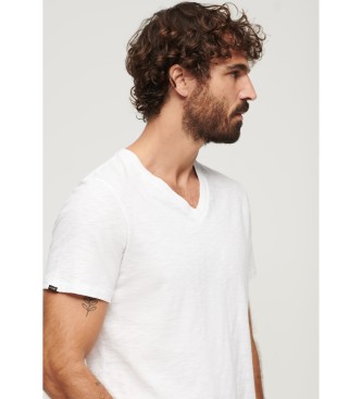 Superdry Camiseta flameada con cuello en V blanco