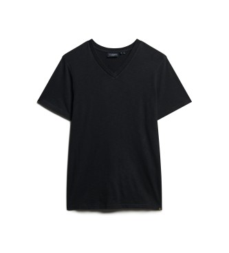 Superdry T-shirt preta com decote em V com flmula