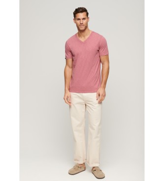 Superdry T-shirt fiammata rosa con scollo a V