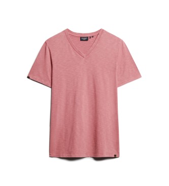 Superdry T-shirt fiammata rosa con scollo a V