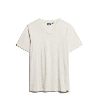 Superdry Camiseta flameada con cuello en V blanco roto