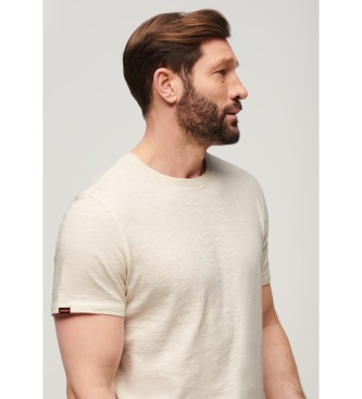 Superdry T-shirt beige a maniche corte con collo tondo fiammato