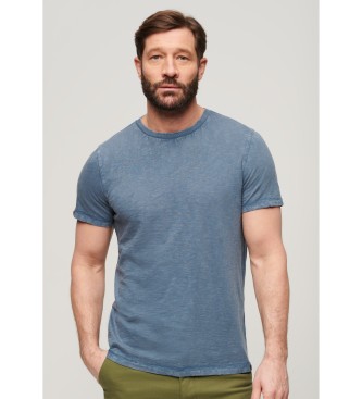 Superdry T-shirt blu a maniche corte con collo tondo fiammato