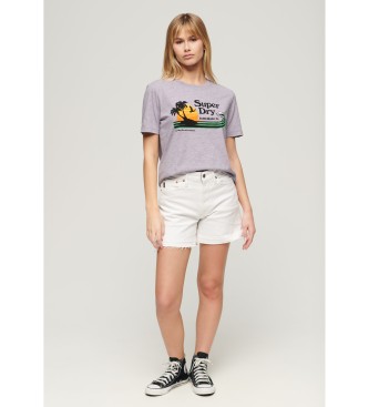Superdry T-shirt w paski o luźnym kroju Outdoor liliowy