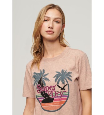 Superdry Entspannt geschnittenes gestreiftes T-Shirt Outdoor rosa