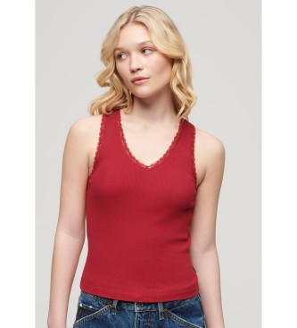 Superdry Athletic Essentials - T-shirt  bordures en dentelle - rouge