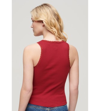 Superdry T-shirt Athletic Essentials con finiture in pizzo Rossa