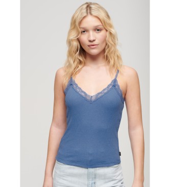 Superdry Blaues Tank-Top mit Spitzenbesatz