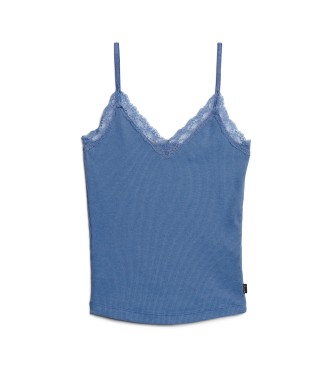 Superdry Blaues Tank-Top mit Spitzenbesatz