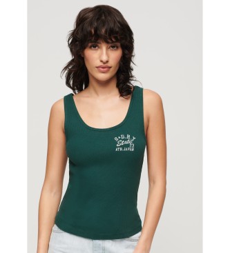 Superdry Zielona prążkowana koszulka Athletic Essential