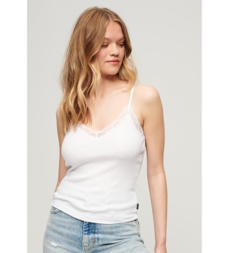 Superdry T-shirt bianca a coste in pizzo Essential