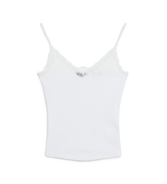Superdry T-shirt branca essencial com nervuras e renda