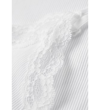 Superdry Niezbędny biały prążkowany t-shirt z koronką