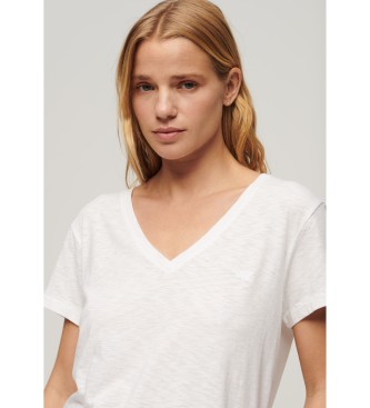 Superdry Camiseta flameada con cuello de pico bordada blanco