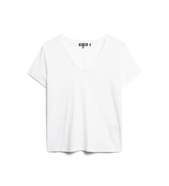 Superdry T-shirt fiammata scollo a V bianca ricamata