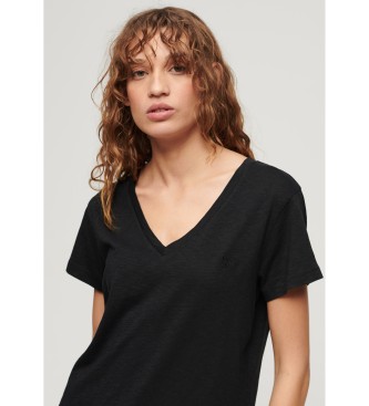 Superdry Zwart T-shirt met V-hals en gevlamd borduursel