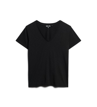 Superdry Czarna koszulka z haftem na dekolcie w kształcie litery V z płomieniami