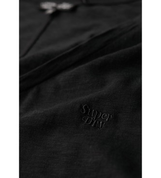Superdry Czarna koszulka z haftem na dekolcie w kształcie litery V z płomieniami