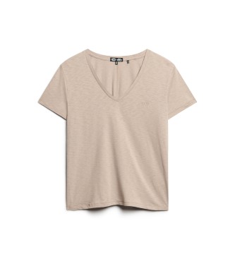 Superdry Flamed T-shirt with brown embroidered v-neck collar
