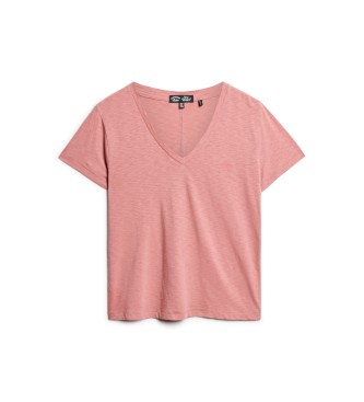 Superdry T-shirt fiammata scollo a V rosa ricamata