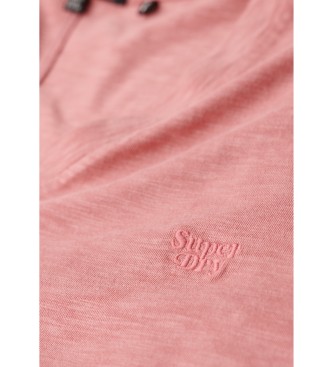 Superdry Rosa geflammtes T-Shirt mit V-Ausschnitt und Stickerei