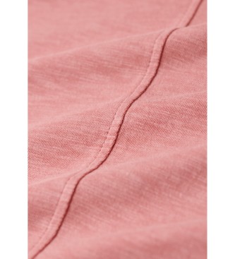 Superdry T-shirt fiammata scollo a V rosa ricamata