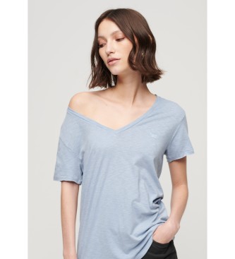 Superdry Camiseta flameada con cuello de pico bordada azul
