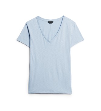 Superdry Geflammtes T-Shirt mit blauem besticktem V-Ausschnitt