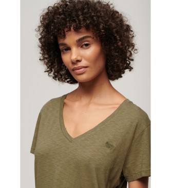 Superdry Camiseta flameada con cuello de pico bordada verde