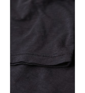 Superdry Marineblaues geflammtes T-Shirt mit besticktem V-Ausschnitt